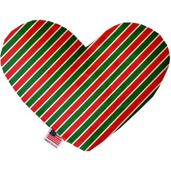 Mirage Pet Products Christmas Stripes 6 in. Stuffing Free Heart Dog Toy 1283-SFTYHT6